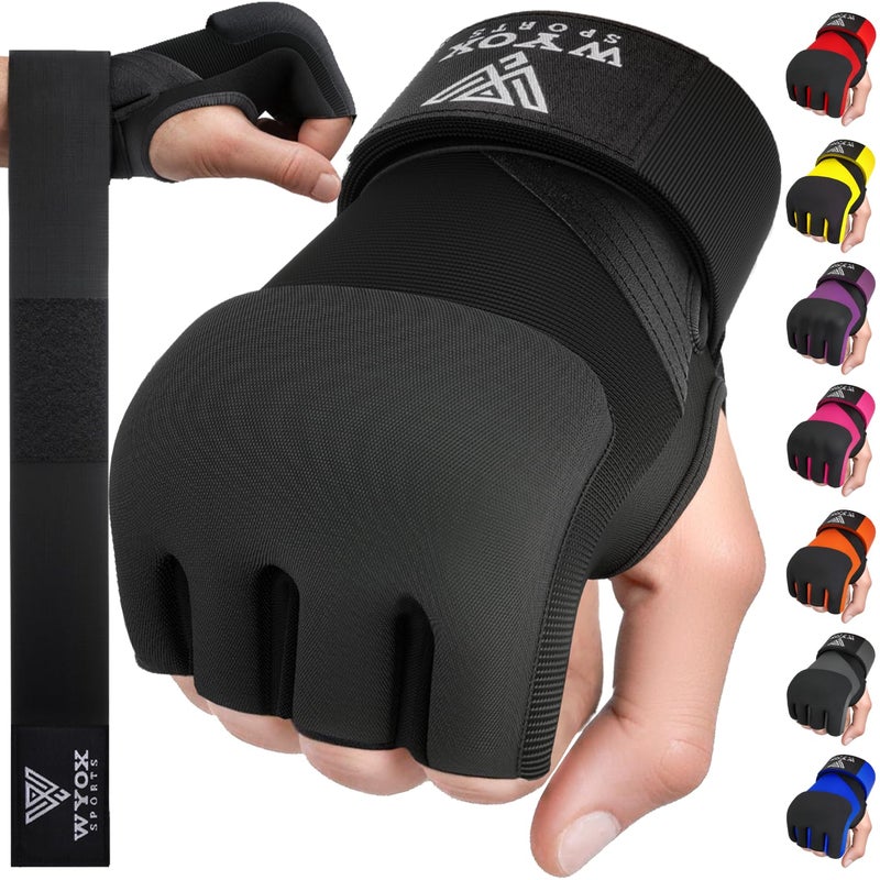 WYOX Gel Boxing Hand Wraps Inner Gloves for Men & Women, 80cm Quick Wrist Straps, Padded Knuckle Protection for Muay Thai Kickboxing, Hand Wraps for Boxing & Martial Arts (Black, S/M) - Image 1